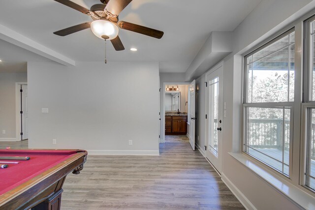6253 River Stream Dr, Harrison, TN 37341 - rec room featuring recessed lighting, ceiling fan, light wood-type flooring, and billiards table