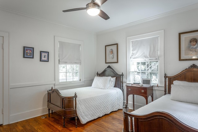 2 Mother Goose Vlg, Lookout Mountain, GA 30750 - bedroom featuring multiple windows, crown molding, wood finished floors, and a ceiling fan