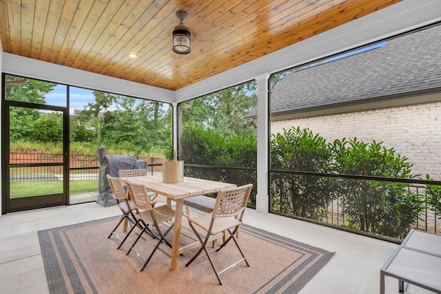 9253 Skyfall Dr, Ooltewah, TN 37363 - sunroom / solarium with outdoor dining area and wooden ceiling