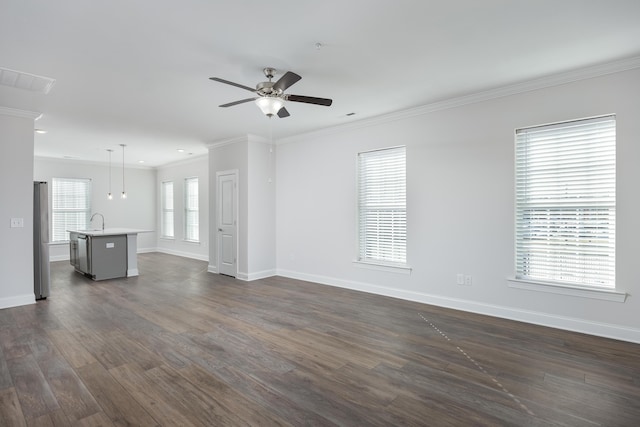 1978 Mitchell Ave Unit 21, Chattanooga, TN 37408 - unfurnished living room with ornamental molding, ceiling fan, and dark wood-style floors