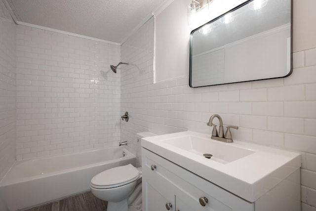 103 Laurel Dr, Chattanooga, TN 37415 - full bath with tile walls, vanity, a textured ceiling, shower / bathtub combination, and ornamental molding