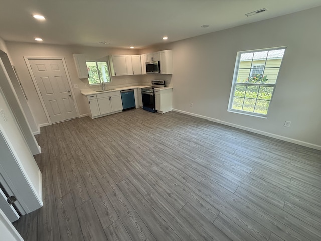 220 Given St, Summerville, GA 30747 - kitchen featuring stainless steel appliances, light countertops, white cabinetry, wood finished floors, and recessed lighting