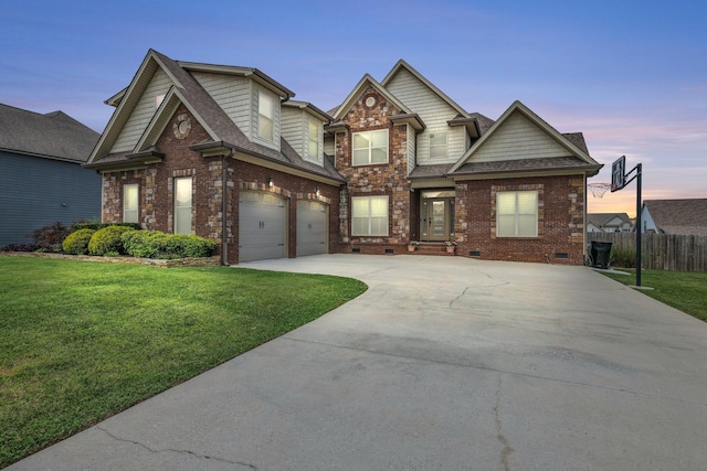 7459 Red Poppy Dr, Ooltewah, TN 37363 - view of front of property with crawl space, an attached garage, driveway, a shingled roof, and brick siding