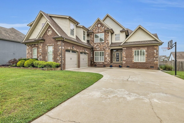 7459 Red Poppy Dr, Ooltewah, TN 37363 - view of front of house with a garage, driveway, brick siding, crawl space, and a shingled roof