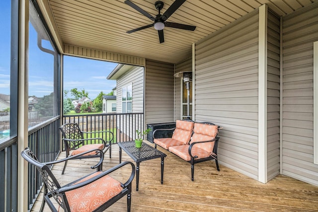7459 Red Poppy Dr, Ooltewah, TN 37363 - wooden deck featuring a ceiling fan and outdoor lounge area