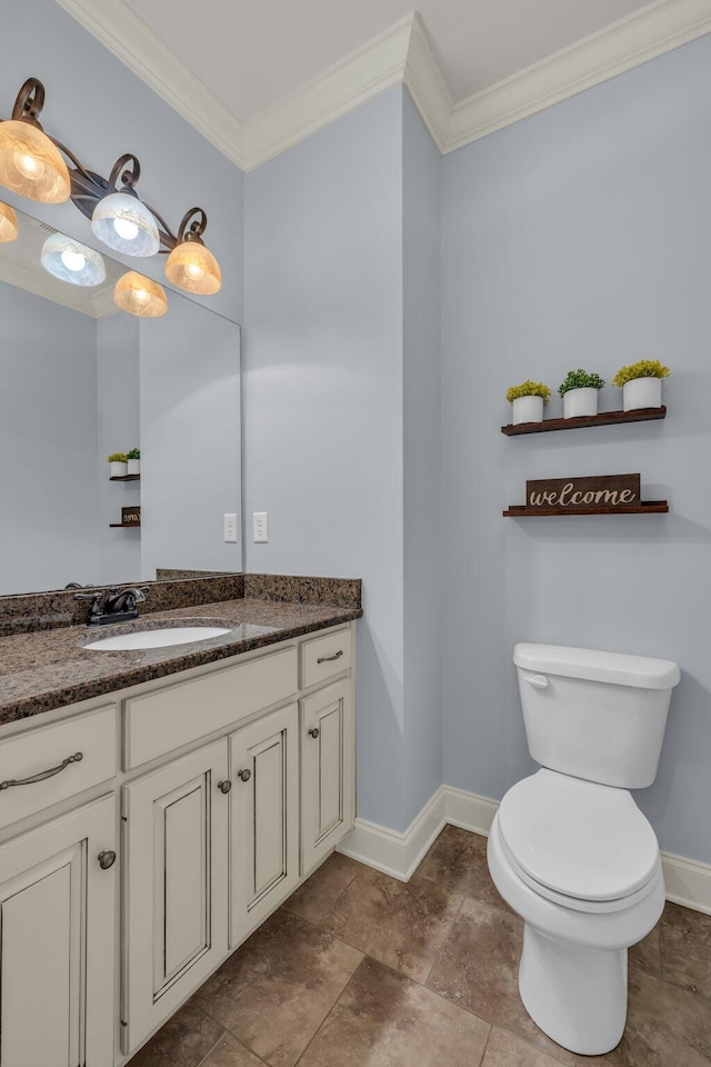 7459 Red Poppy Dr, Ooltewah, TN 37363 - bathroom featuring vanity, ornamental molding, and stone finish flooring