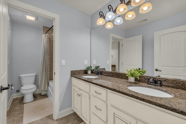 7459 Red Poppy Dr, Ooltewah, TN 37363 - full bath featuring double vanity, shower / tub combo with curtain, and tile patterned floors
