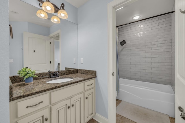7459 Red Poppy Dr, Ooltewah, TN 37363 - bathroom with vanity, tile patterned floors, and shower / bath combo with shower curtain