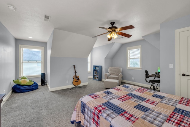 7459 Red Poppy Dr, Ooltewah, TN 37363 - carpeted bedroom featuring a ceiling fan and vaulted ceiling
