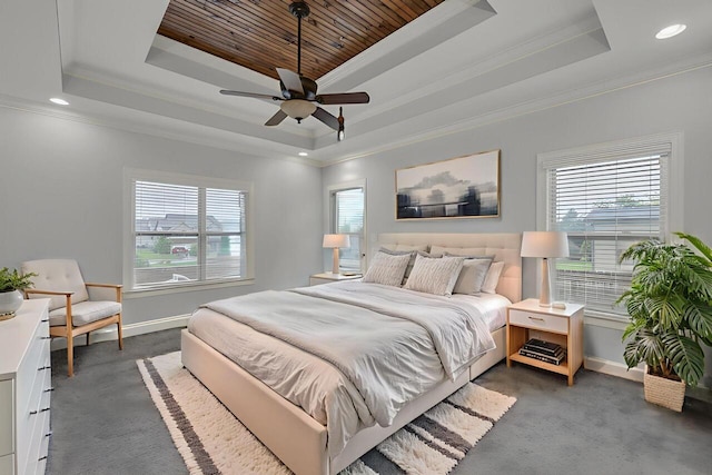 7459 Red Poppy Dr, Ooltewah, TN 37363 - bedroom featuring a raised ceiling, ornamental molding, carpet flooring, wooden ceiling, and recessed lighting