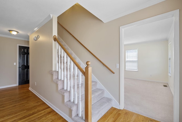 8616 River Cove Dr, Harrison, TN 37341 - staircase with ornamental molding and wood finished floors