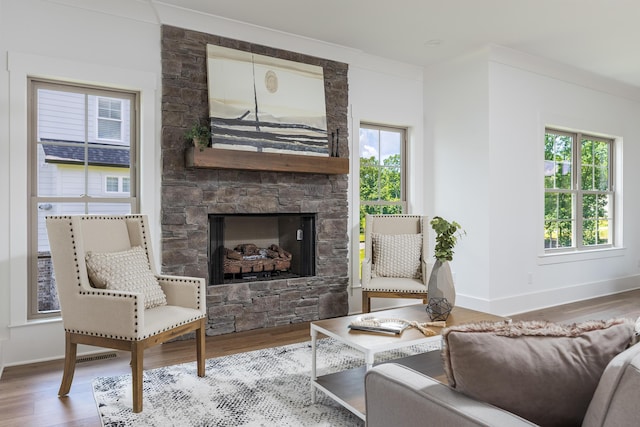 234 Goose Creek Cir, Soddy Daisy, TN 37379 - living area with wood finished floors and a stone fireplace