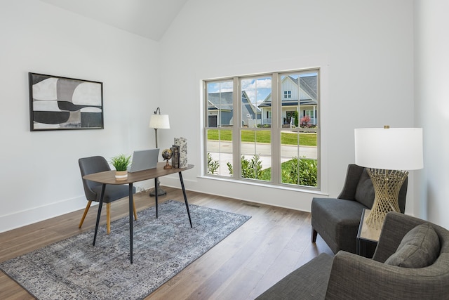 234 Goose Creek Cir, Soddy Daisy, TN 37379 - home office featuring wood finished floors and high vaulted ceiling