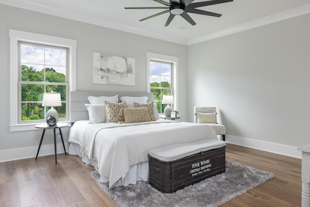 234 Goose Creek Cir, Soddy Daisy, TN 37379 - bedroom with crown molding, wood finished floors, and ceiling fan