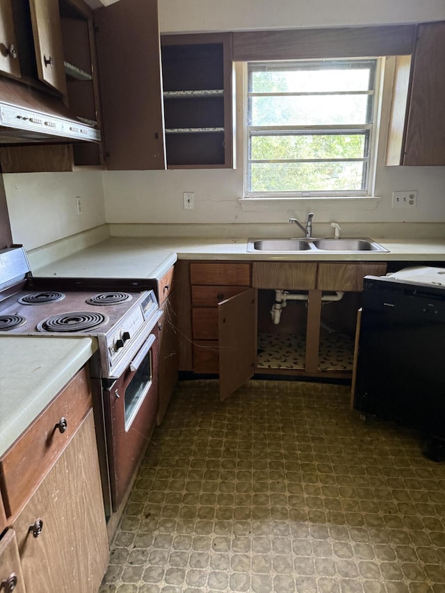 7014 S Dent Rd, Hixson, TN 37343 - kitchen with electric range, premium range hood, black dishwasher, and light countertops