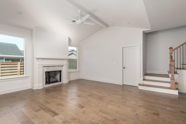45 Little Sorrel Rd Unit 45, Hixson, TN 37343 - unfurnished living room with ceiling fan, wood finished floors, stairway, and a fireplace