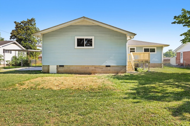 76 Roswell Rd, Rossville, GA 30741 - back of property featuring crawl space, stairs, and a deck
