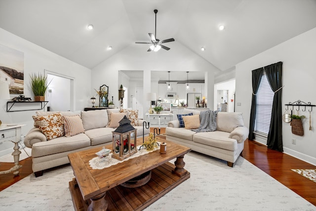 51 Montview Ct, Ringgold, GA 30736 - living room featuring ceiling fan, high vaulted ceiling, and wood finished floors