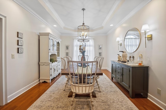 51 Montview Ct, Ringgold, GA 30736 - dining space featuring a chandelier, dark wood finished floors, a raised ceiling, crown molding, and recessed lighting