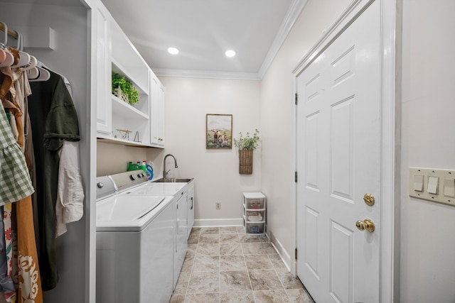 51 Montview Ct, Ringgold, GA 30736 - washroom with cabinet space, washing machine and dryer, crown molding, and light stone finish flooring