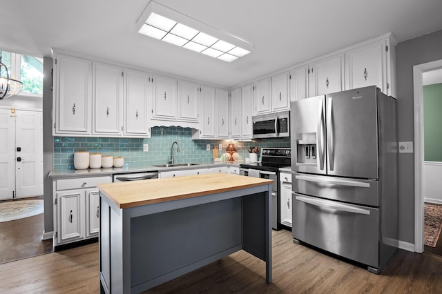 1303 Rockdale Ln, Hixson, TN 37343 - kitchen featuring appliances with stainless steel finishes, wood counters, white cabinetry, and decorative backsplash