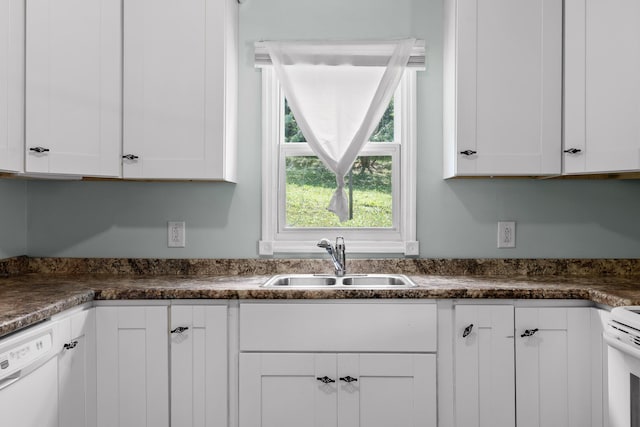 702 Runyan Dr, Chattanooga, TN 37405 - kitchen featuring white cabinetry, dark countertops, and white dishwasher