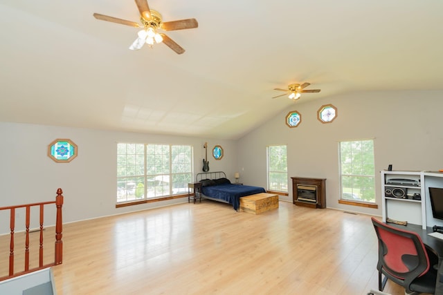 515 Choctaw Trl, Chattanooga, TN 37405 - bedroom with multiple windows, light wood-style floors, lofted ceiling, and a glass covered fireplace