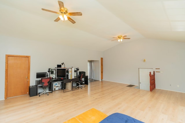 515 Choctaw Trl, Chattanooga, TN 37405 - office area with a ceiling fan, light wood-style flooring, and lofted ceiling