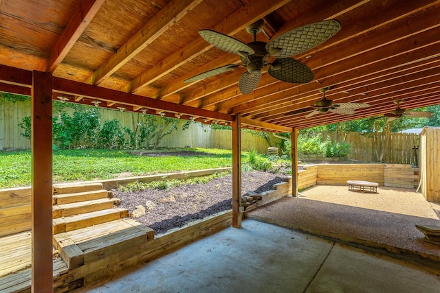 210 Dawn St, Signal Mountain, TN 37377 - fenced backyard featuring ceiling fan and a patio