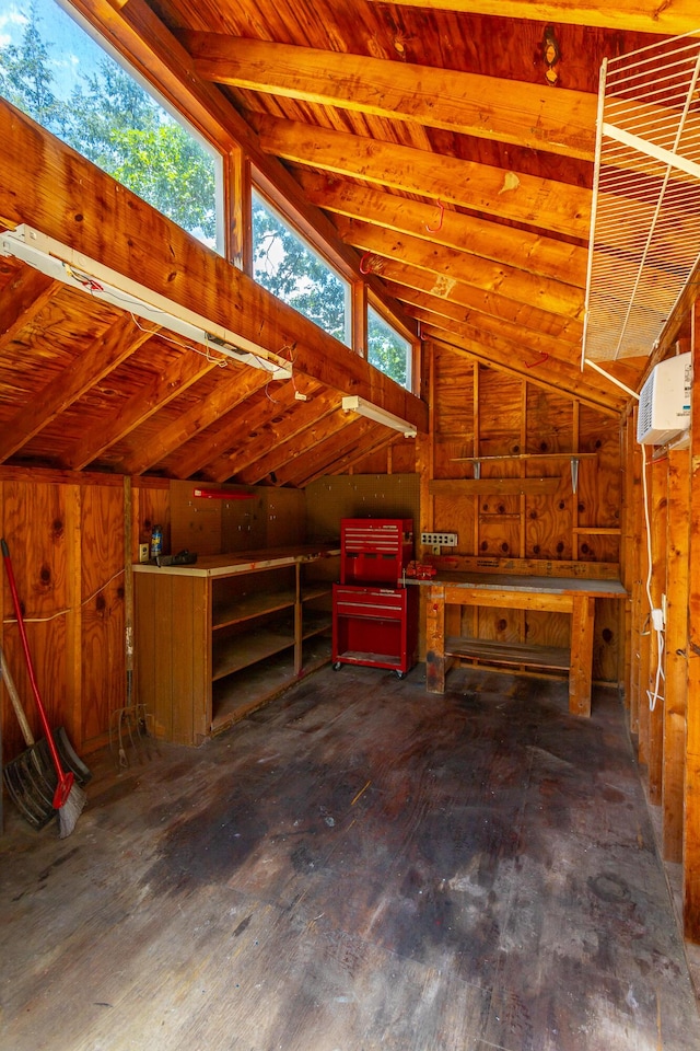 210 Dawn St, Signal Mountain, TN 37377 - miscellaneous room featuring a workshop area, wood-type flooring, wooden walls, and wooden ceiling