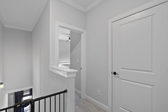 1476 Chatt City Way, Chattanooga, TN 37408 - corridor with an upstairs landing, light colored carpet, and ornamental molding