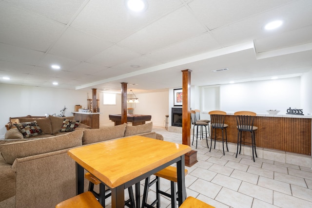 3707 Norma Dr, Chattanooga, TN 37412 - dining space featuring a bar, recessed lighting, and light tile patterned floors