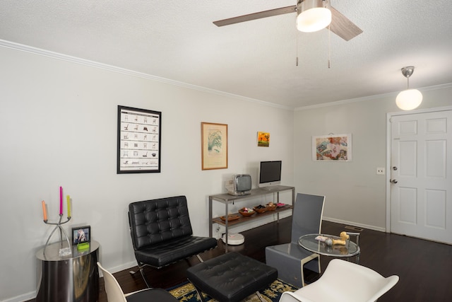 100 Pine Cone Ln, Chattanooga, TN 37415 - living area with ornamental molding, wood finished floors, ceiling fan, and a textured ceiling