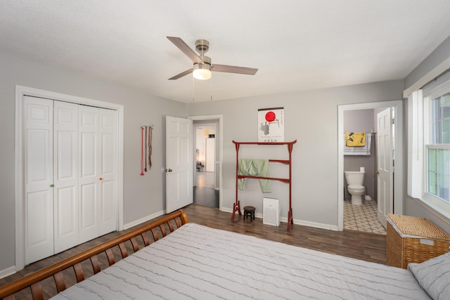 100 Pine Cone Ln, Chattanooga, TN 37415 - bedroom with wood finished floors, a closet, a ceiling fan, and ensuite bath