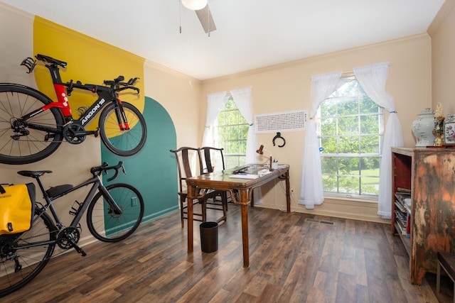 100 Pine Cone Ln, Chattanooga, TN 37415 - office area featuring wood finished floors, ornamental molding, and ceiling fan