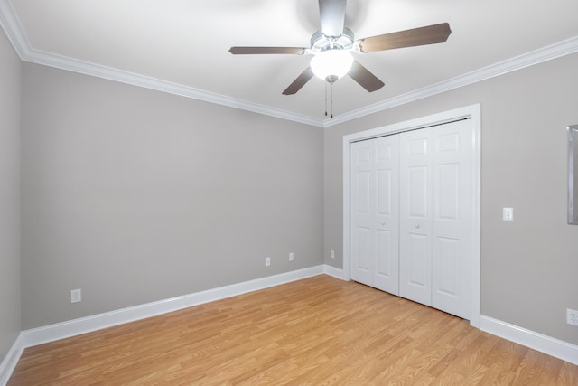 3609 Brass Lantern Way, Chattanooga, TN 37415 - unfurnished bedroom with light wood-style flooring, crown molding, a closet, and ceiling fan