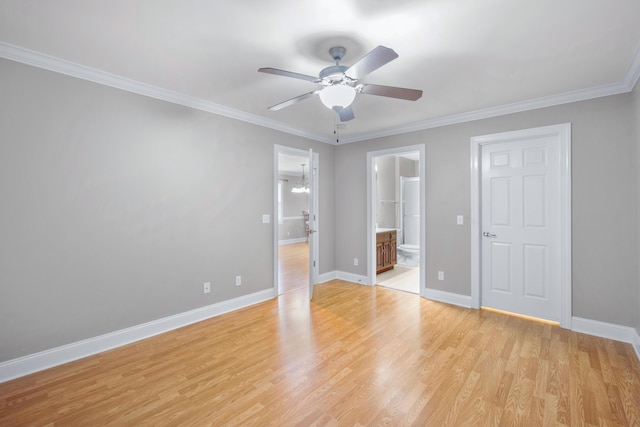 3609 Brass Lantern Way, Chattanooga, TN 37415 - unfurnished bedroom with light wood-type flooring, ornamental molding, connected bathroom, and a ceiling fan