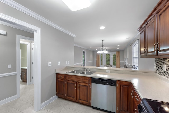 3609 Brass Lantern Way, Chattanooga, TN 37415 - kitchen featuring dishwasher, stove, light tile patterned floors, light countertops, and a chandelier