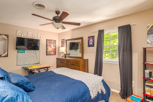 848 Skyline Park Dr, Signal Mountain, TN 37377 - carpeted bedroom with ceiling fan and a textured ceiling