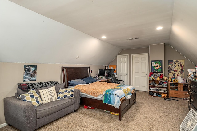 848 Skyline Park Dr, Signal Mountain, TN 37377 - carpeted bedroom featuring lofted ceiling and recessed lighting