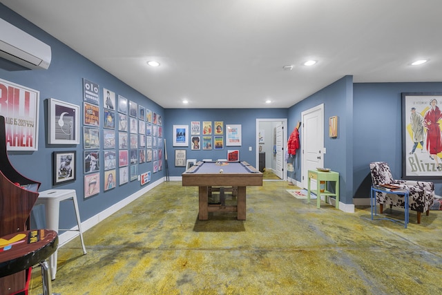 834 Dartmouth St, Chattanooga, TN 37405 - rec room with an AC wall unit, billiards table, concrete floors, and recessed lighting