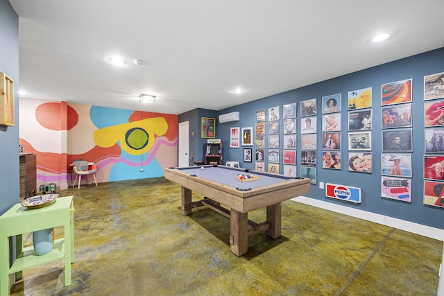 834 Dartmouth St, Chattanooga, TN 37405 - recreation room with concrete flooring, billiards, recessed lighting, and an AC wall unit