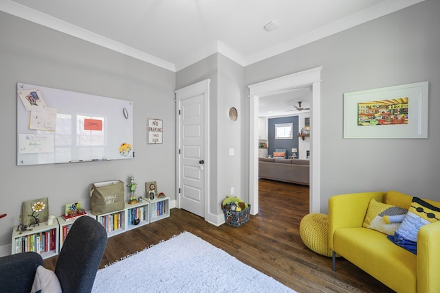 834 Dartmouth St, Chattanooga, TN 37405 - office area featuring wood finished floors, ceiling fan, and ornamental molding