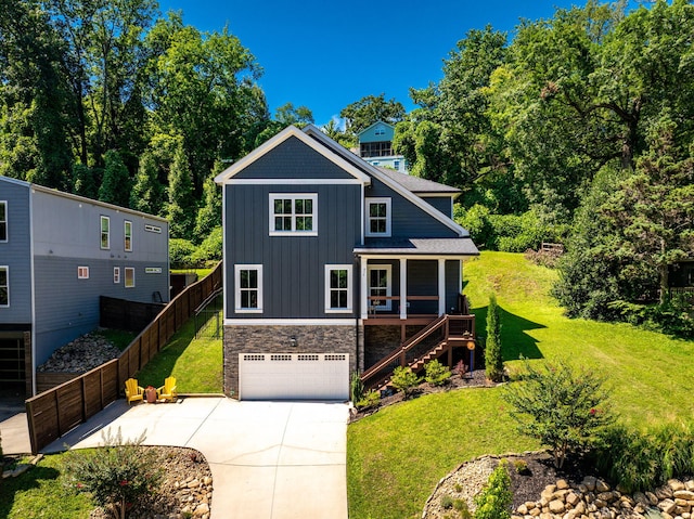 834 Dartmouth St, Chattanooga, TN 37405 - craftsman-style house featuring board and batten siding, stairs, stone siding, concrete driveway, and an attached garage