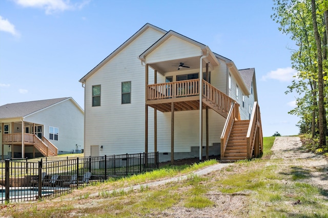 596 Nature Trl, Soddy Daisy, TN 37379 - back of house with stairs, a ceiling fan, and a wooden deck