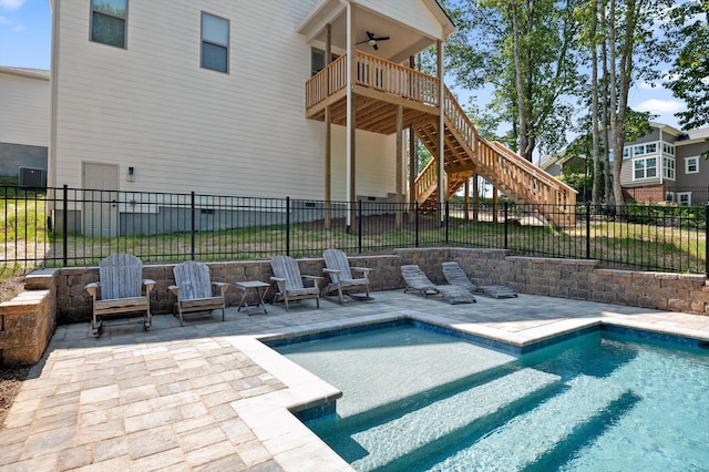 596 Nature Trl, Soddy Daisy, TN 37379 - view of pool featuring stairway, ceiling fan, a patio, and a fenced backyard