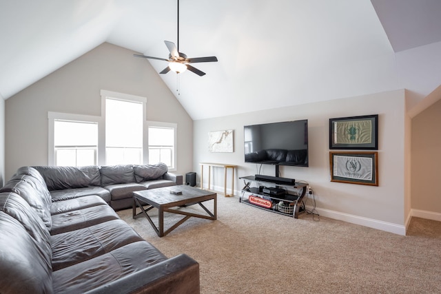 8520 Kensley Ln, Hixson, TN 37343 - carpeted living area with a ceiling fan and lofted ceiling