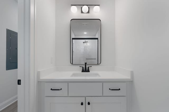 1310 Top St, Chattanooga, TN 37408 - bathroom with electric panel, vanity, and a shower