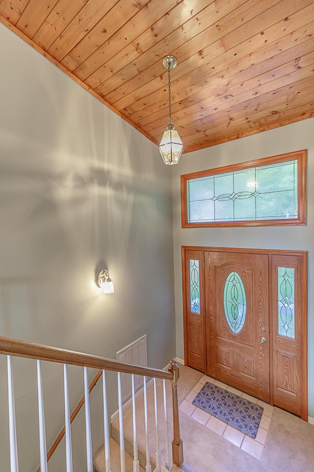 6134 Blue Ash Dr, Ooltewah, TN 37363 - tiled entrance foyer featuring wooden ceiling, plenty of natural light, and stairway