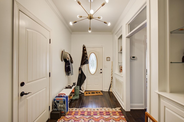 5215 Austin Rd, Hixson, TN 37343 - entryway featuring a chandelier, dark wood finished floors, and ornamental molding